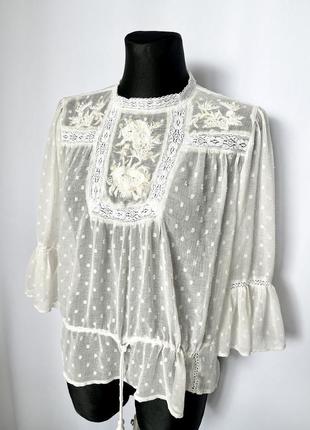 Zara белая кремовая блуза в народном стиле вышиванка этано бохо6 фото