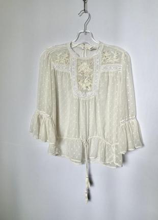 Zara белая кремовая блуза в народном стиле вышиванка этано бохо8 фото