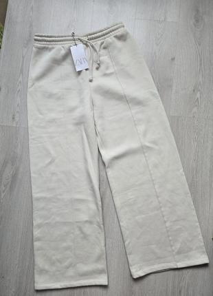 Спортивні штани бежеві широкі теплі на флісі на резинці l xl zara 4174/8737 фото