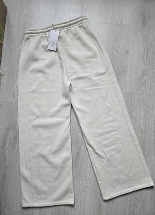 Спортивні штани бежеві широкі теплі на флісі на резинці l xl zara 4174/8738 фото