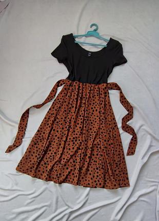 Платье миди комбинированное леопардовый принт1 фото