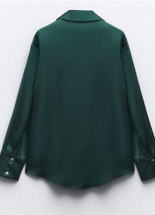 Нова.сорочка з сатину під атлас шовк zara flowing satin shirt bottle green  оригінал зі свіжих коле5 фото