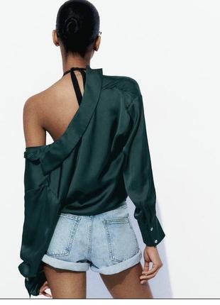 Нова.сорочка з сатину під атлас шовк zara flowing satin shirt bottle green  оригінал зі свіжих коле6 фото