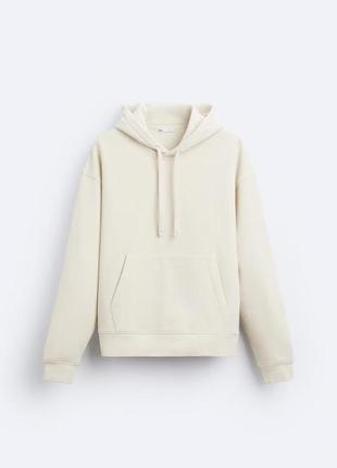 Худи базовый на флисе бежевый с капюшоном толстовки s m l zara 4532/460