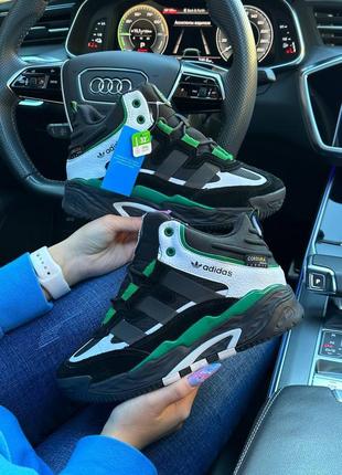 Женские кроссовки adidas originals niteball high black white green fur