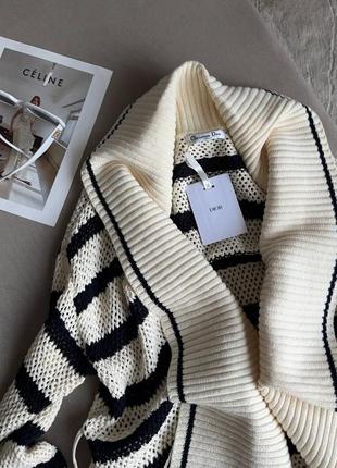 Кардиган в стиле dior удлиненный в полоску черно белый с поясом6 фото