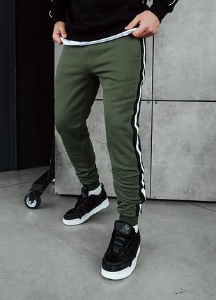 Теплые спортивные штаны с лампасами staff lampas khaki fleece