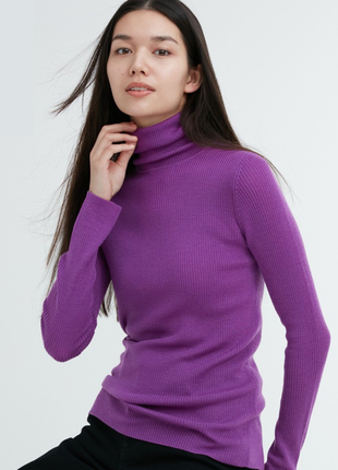 Светр гольф водолазка в рубчик 100% меринос uniqlo