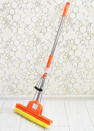 Швабра для мытья пола и стен с двойным отжимом и пластиковой головкой отжимная с...