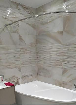 Карниз угловой для ванной и душевой дуговой хром из 2 труб 120х120 см