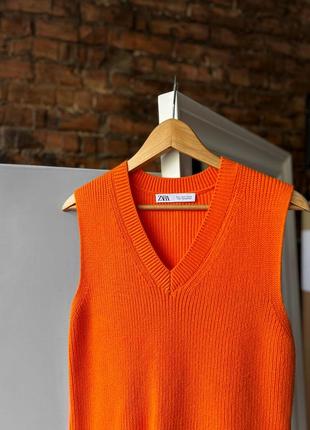 Zara women’s sleeveless orange ribbed knit vest top жіноча безрукавка, жилетка, топ2 фото