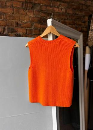 Zara women’s sleeveless orange ribbed knit vest top жіноча безрукавка, жилетка, топ3 фото