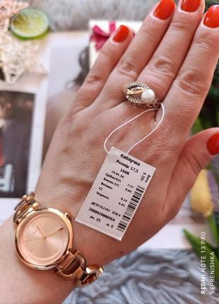 Серебряная кольца 💍 с золотом, фианитами и жемчужиной 💎