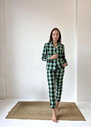 Піжами жіночі зі штанами клітинка жіноча фланель розмір s, жіночі піжами cosy зимова з сорочкою зелений