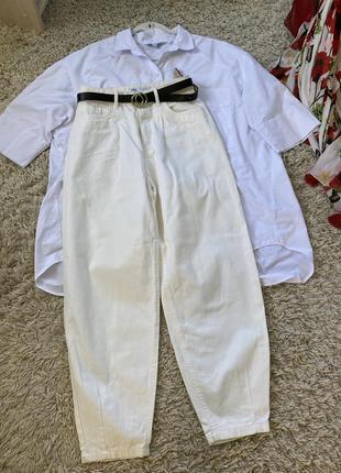 Актуальные белые коттоновые штаны /джинсы слоучи ,zara,p.63 фото