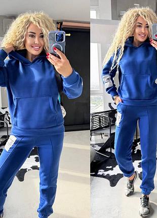 Спортивный костюм на флисе худи оверсайз штаны джоггеры с наружными швами комплект синий хаки бежевый черный серый бордовый трендовый стильный