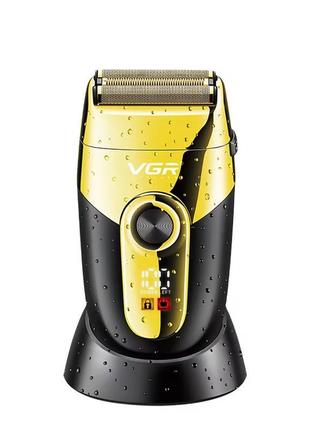 Электробритва-шейвер vgr водонепроницаемая беспроводная с подставкой, аккумуляторная электрическая портативная