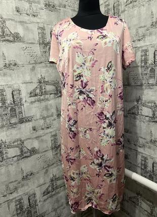 Рожеве в квітах плаття віскоза з коротким рукавом