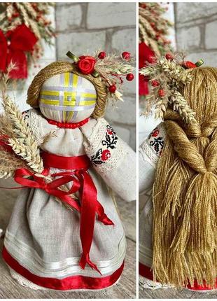 Мотанка "килина" з букетом компліментом з сухих квітів, родинний оберіг, українська лялька ручна робота, 27 см.