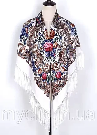 Святкова українська різдвяна хустка (90*90). натуральна народна хустка з розкішними квітами