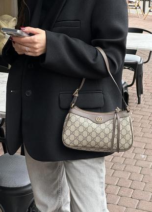 Сумка gucci ophidia з гладкої шкіри з фірмовою канвою.