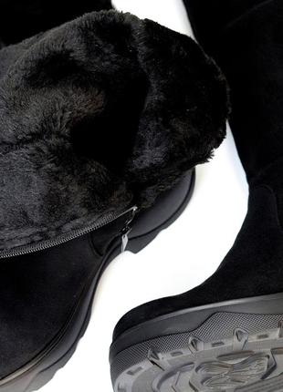 Повсякденні жіночі чорні ботфорти зимові чоботи панчохи теплі на хутрі еко-замша зима