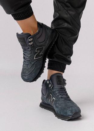 Женские кроссовки new balance 574 high dark grey fur