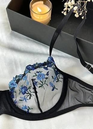 Комплект кружевної білизни синій