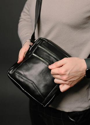 Сумка мессенджер из натуральной гладкой кожи sheep (черная)