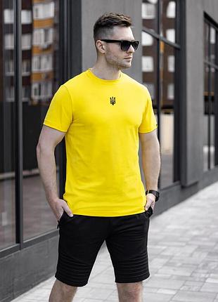 Футболка pobedov желтая с черной вышивкой "герб украины"