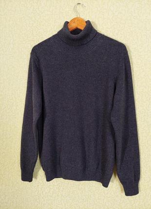 Вовняний светр під горло димчати синього кольору 100% шерсть мериноса