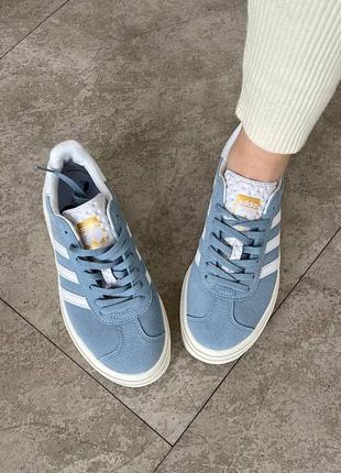 Adidas gazelle  кросівки на потовщеній підошві блакитні натуральна замша2 фото