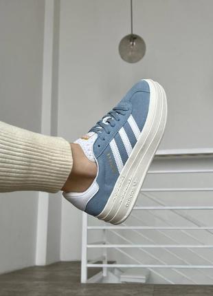 Adidas gazelle  кросівки на потовщеній підошві блакитні натуральна замша5 фото