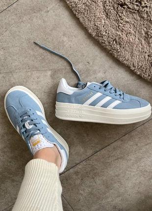 Adidas gazelle  кросівки на потовщеній підошві блакитні натуральна замша3 фото