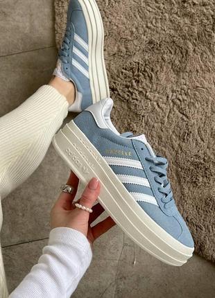 Adidas gazelle  кросівки на потовщеній підошві блакитні натуральна замша8 фото