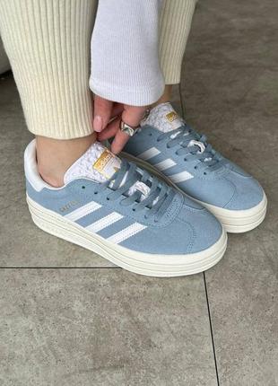 Adidas gazelle  кросівки на потовщеній підошві блакитні натуральна замша9 фото