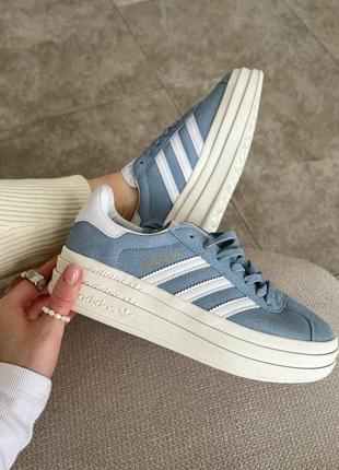 Adidas gazelle  кросівки на потовщеній підошві блакитні натуральна замша4 фото