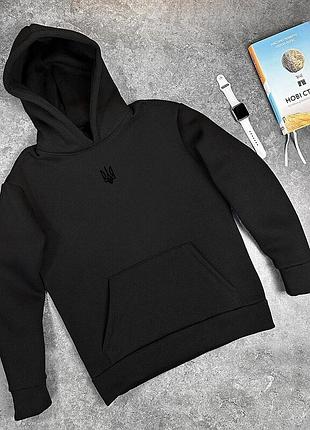 Базовое теплое худи pobedov 008 черное с вышивкой "герб"