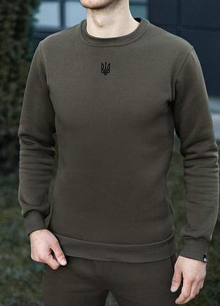 Теплий світшот pobedov кольору хакі з принтом "герб"