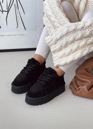 ▪️теплые teddy boots зимние женские черные ботинки ботинки дутики кроссовки угги танкетка платформа натуральная замша мех зима