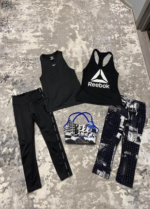 Женский спортивный комплект набор reebok бриджи майка топ