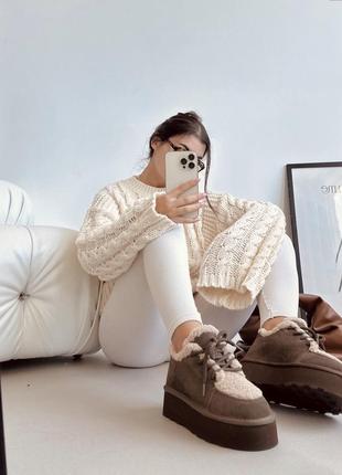 ▪️теплые teddy boots зимние женские коричневые ботинки ботинки дутики кроссовки угги танкетка натуральная замша мех зима