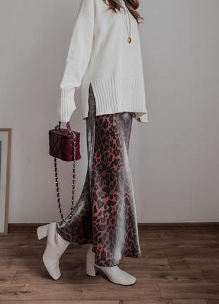 Юбка в леопардовый принт шелк кристалл