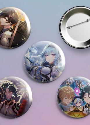 Закатные значки с принтом игры геншин импакт genshin impact металлические на булавке 56 мм х 4 штуки