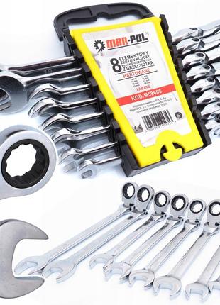 Набір ключів із тріскачкою та шарніром mar-pol m58608 8 шт.! 8, 10, 12, 13, 14, 15, 17, 19 мм