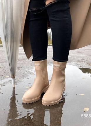 Бежевые резиновые ботинки ❤️ женские резиновые ботинки ❤️