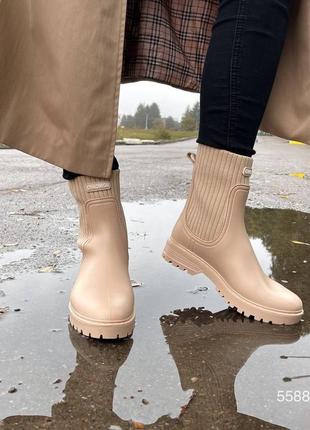 Бежевые резиновые ботинки ❤️ женские резиновые ботинки ❤️