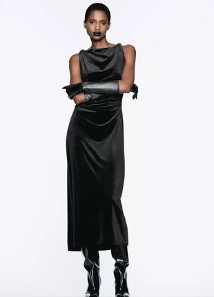 Платье женское черное бархатное zara new