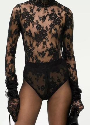 Чорне мереживне боді жіноче zara new