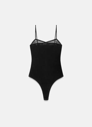 Чорне оксамитове боді з мереживом zara new